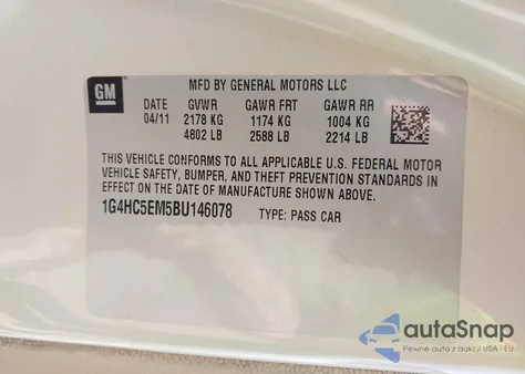 2011 Buick Lucerne Cxl from USA, damaged, VIN 1G4HC5EM5BU146078